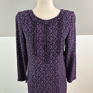 Vintage Sarah Elizabeth Purple Floral Long Sleeve Dress Size 6P EUC